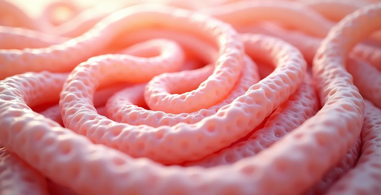 Concept artistique représentant la santé intestinale et les bienfaits du collagène sur la digestion